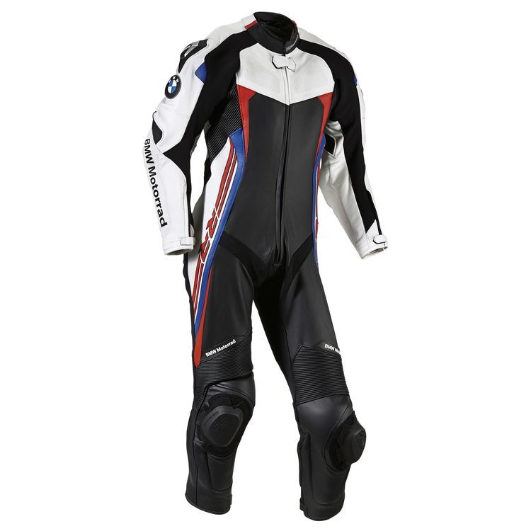 Custom BMW Double R Motorcycle Race Suit Black White Blue front