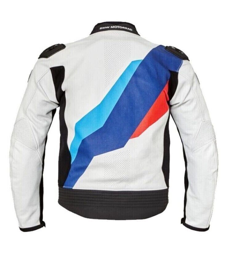 BMW Motorrad Motorcycle Leather Racing Jacket Black White Red Blue back