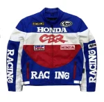 Honda CBR Motorcycle Racing Jacket Blue White Maroon Front