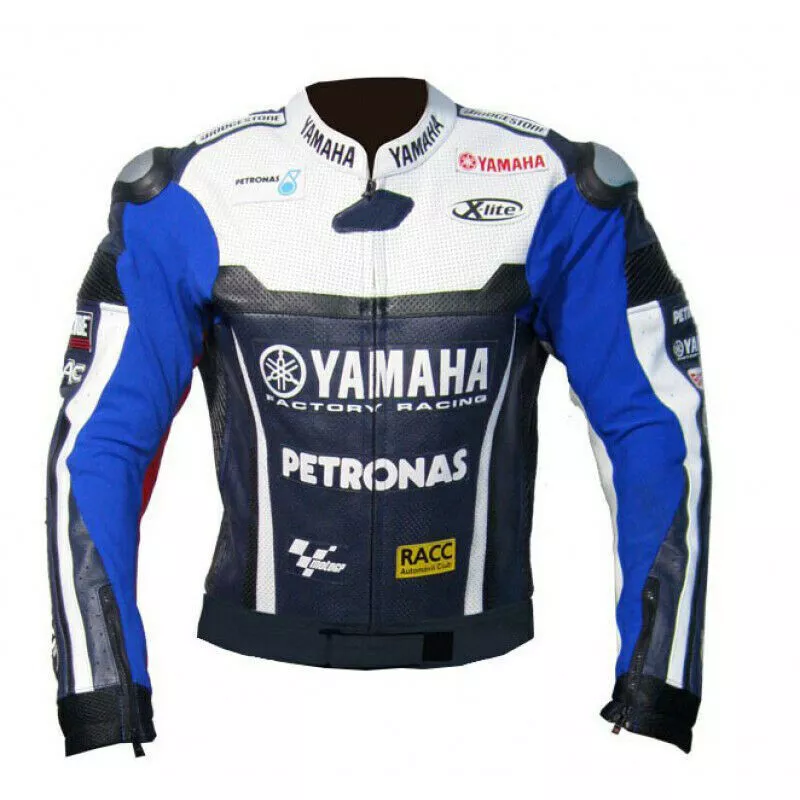 Yamaha Petronas Moto Gp Motorcycle Leather Racing Jacket Blue White Red Front