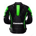 Kawasaki Ninja Motorbike Leather Racing Jacket Black Green Back