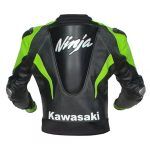 Kawasaki Ninja Motorbike Leather Racing Jacket Black Green White Back