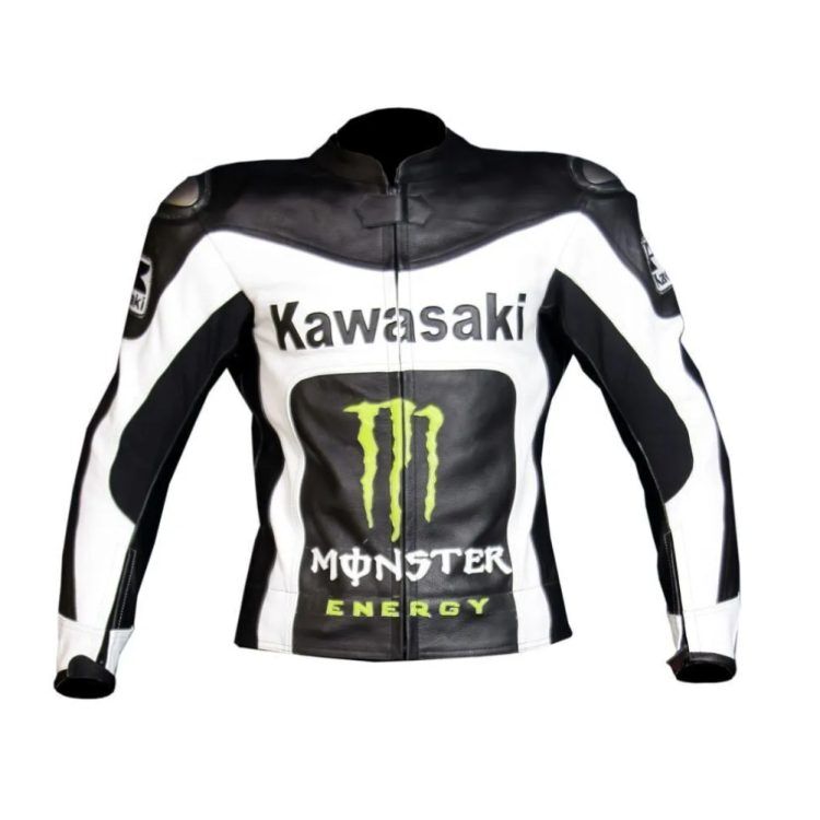 Kawasaki Monster Energy Motorcycle Racing Jacket White Black Front