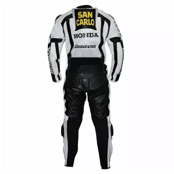 Honda San Carlo Motorcycle Leather Racing Suit White Black Yellow Back
