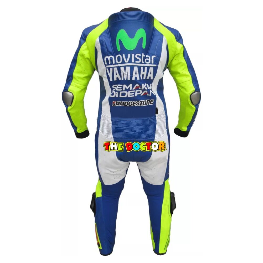 Yamaha VR 46 Moto Gp M1 Leather Racing Suit Blue Yellow White Back