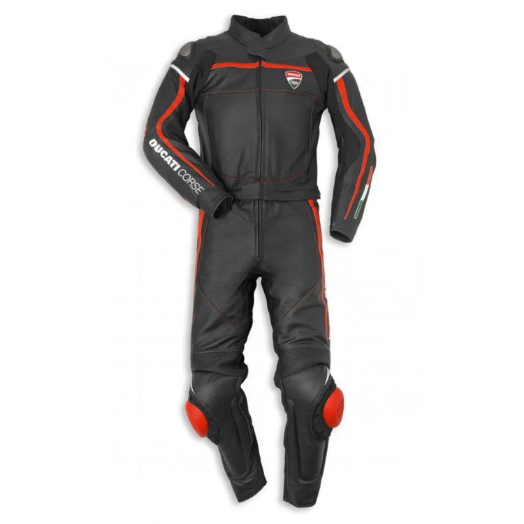 Custom Ducati Corse Motorbike Leather Racing Suit Black Front