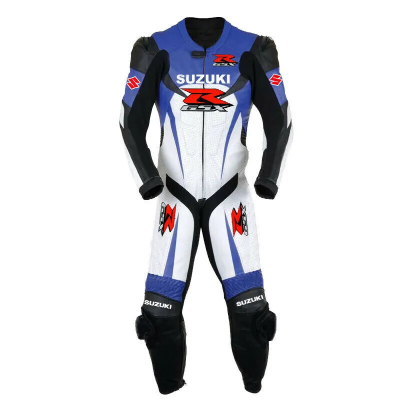 Suzuki R GSX Custom Design Motorbike Suit Blue White Black Front