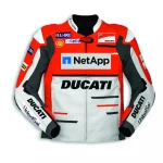 Ducati Motorcycle Leather Racing Jacket Orange White Black Front