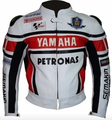 Yamaha Petronas Moto Gp Leather Racing Jacket White Red Black Front