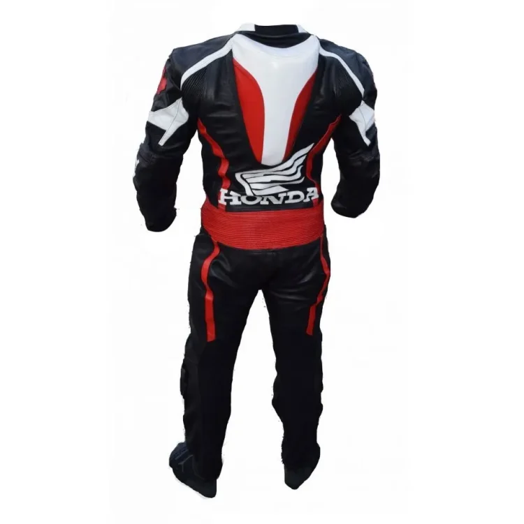 Honda CBR Leather Suit Black White Red Back