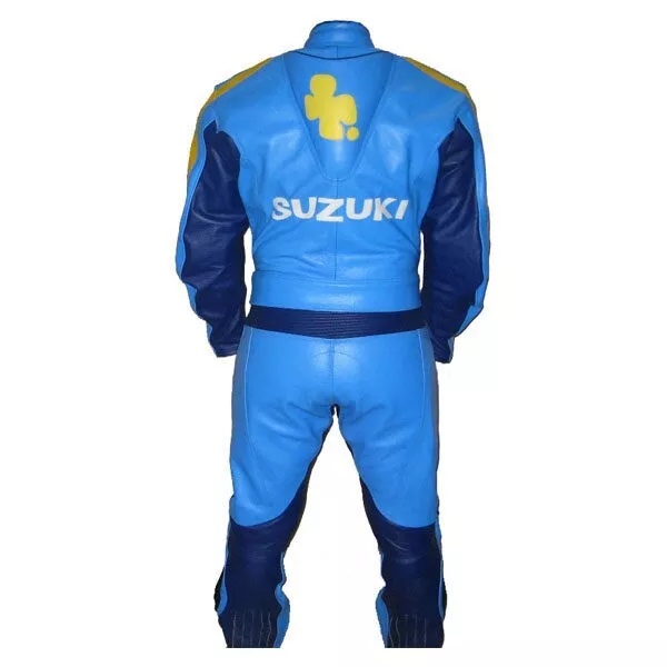 Suzuki Rizla Motorcycle Racing Suit Blue Gold Back