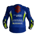 Suzuki RR GSX Moto Gp Motorcycle Racing Jacket Blue Yellow Back