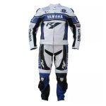 Yamaha R1 Motorcycle Leather Racing Suit White Blue Black Front