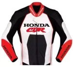 Honda CBR Leather Racing Jacket White Black Red Front