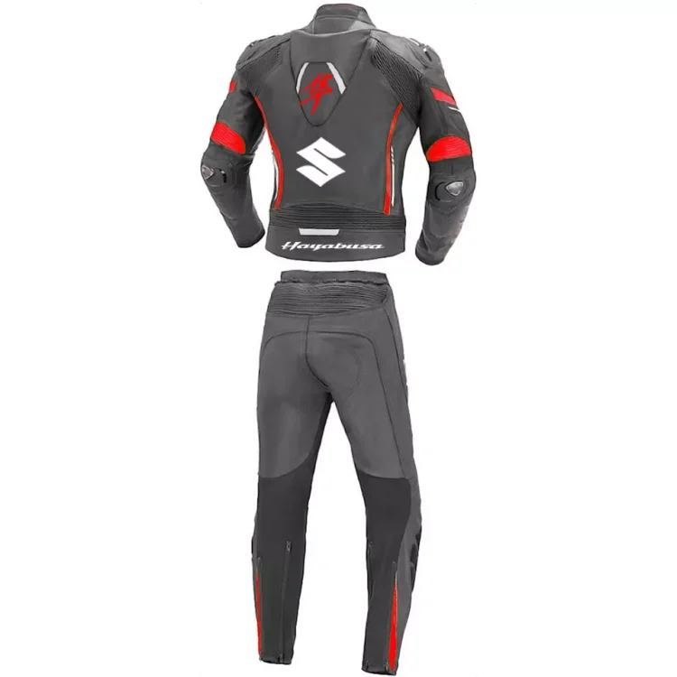 Suzuki Hayabusa Motorcycle Leather Racing Suit Black Red Back