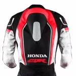 Honda CBR Leather Racing Jacket White Black Red Back