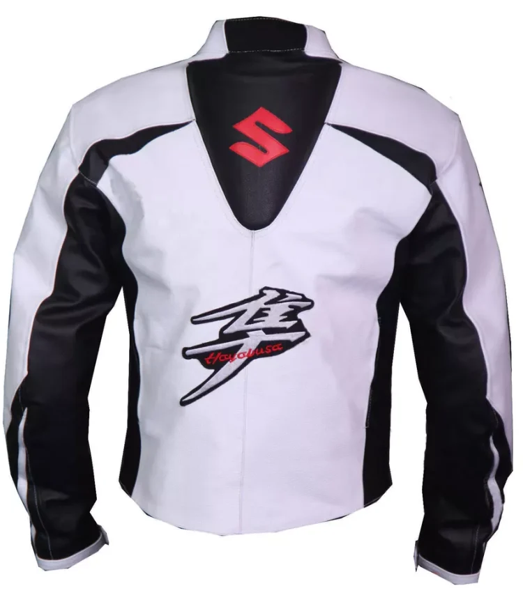 Suzuki Hayabusa Leather Racing Jacket White Black Back