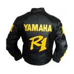 Yamaha R1 Dunlop Leather Racing Jacket Black Yellow Back