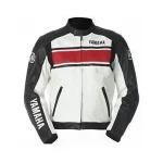 Yamaha Motorcycle Leather Racing Jacket White Black Red Front