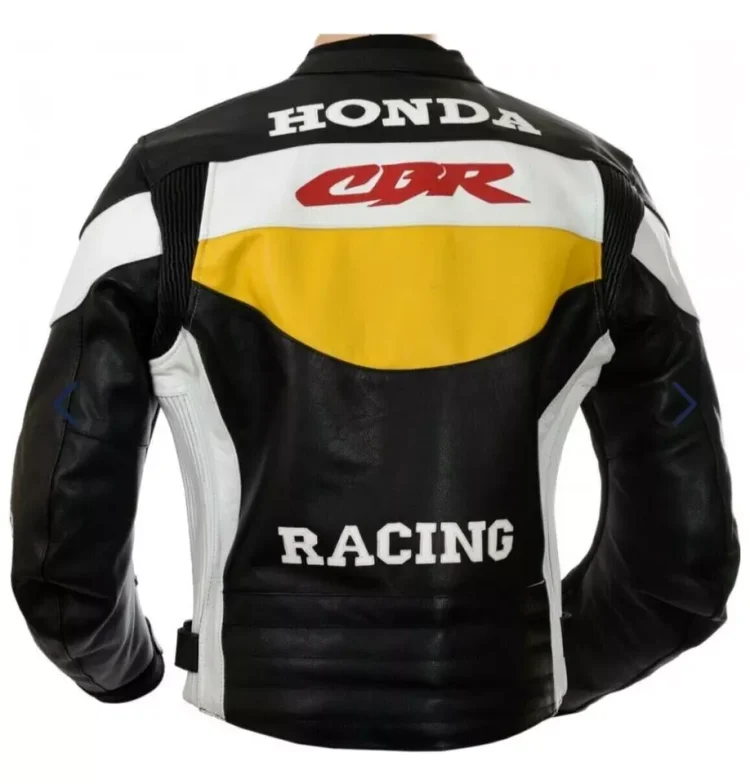 Honda CBR HRC Leather Racing Jacket Black White Yellow Back