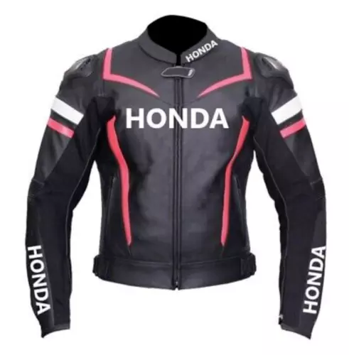 Honda Motorbike Leather Racing Jacket Black Pink Front