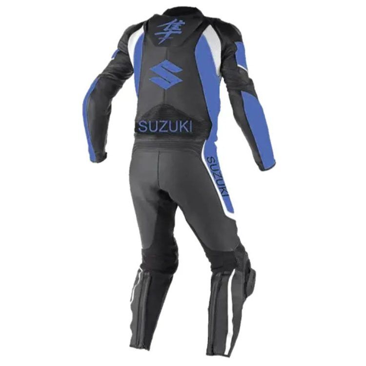 Suzuki Hayabusa Motorcycle Leather Racing Suit Black Blue Back