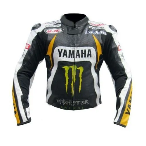 Yamaha Monster Energy Motorbike Leather Racing Jacket Black Yellow White Front