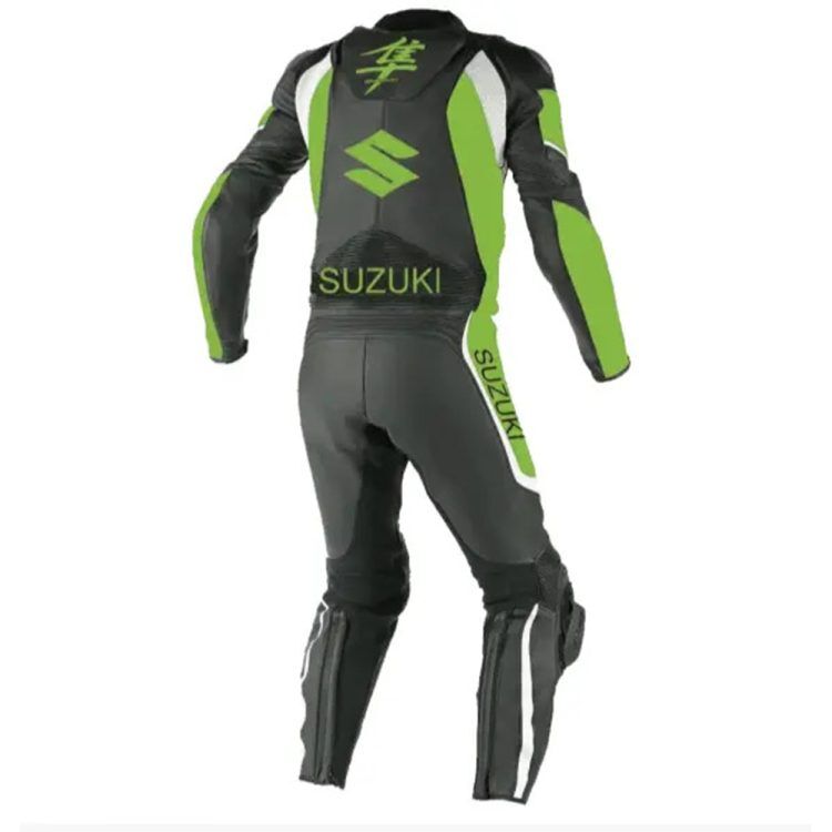 Suzuki Hayabusa Motorcycle Leather Racing Suit Black Green Back