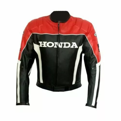 Honda Leather Racing Jacket Black Red Front