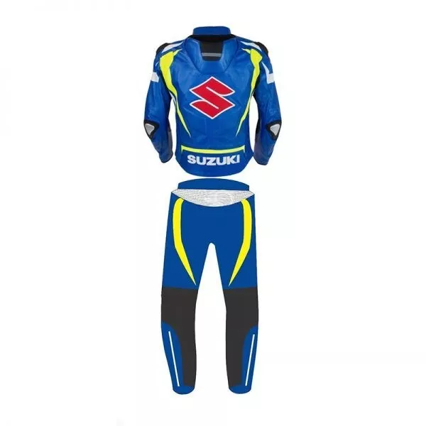 Suzuki Leather Racing Suit Blue Yellow Black Back