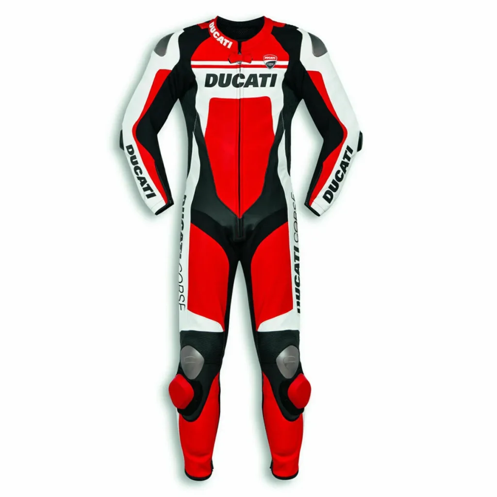 Ducati Motorbike Leather Racing Suit Red Black White Front