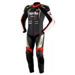 Aprilia Racing RSV4 motorbike suit black white red green front