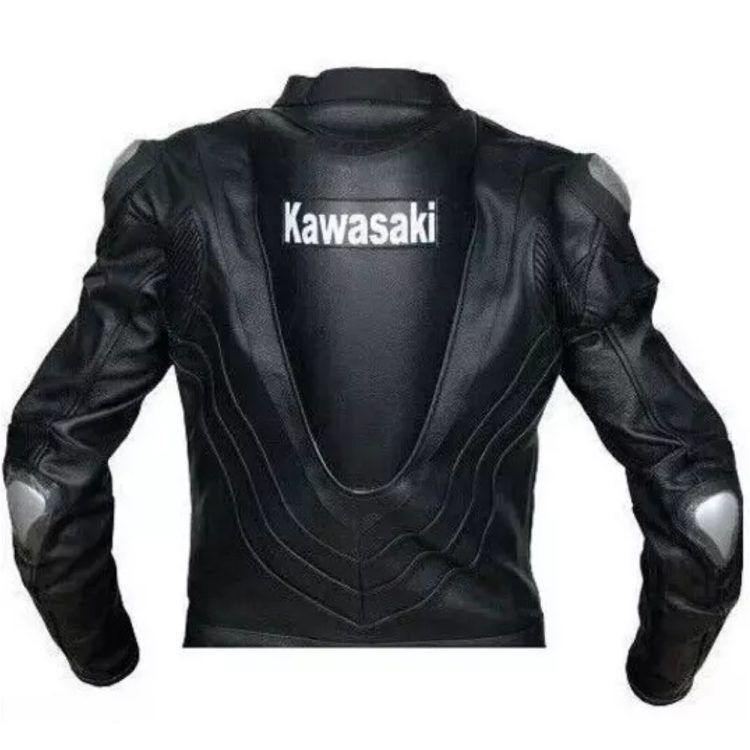 Kawasaki Ninja Motorcycle Leather Racing Jacket Black Back