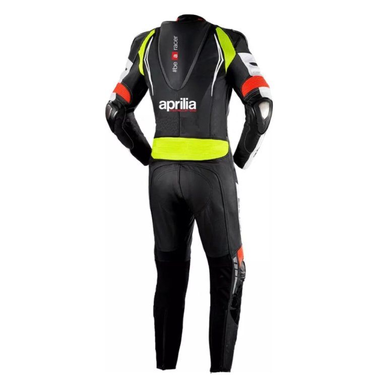 Aprilia Racing RSV4 motorbike suit black white red green back