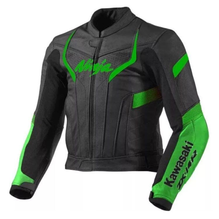 Kawasaki Ninja ZX10R Motorcycle Racing Jacket Black Green Front